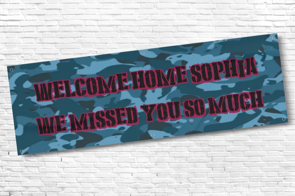 Personalised Blue Military Welcome Home Banner with any Text
