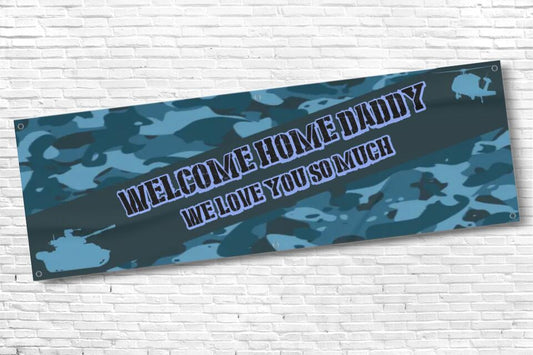 Personalised  Blue Military Welcome Home Banner with any Text and Name