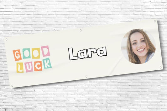 Personalised Good luck banner with any photo and any text
