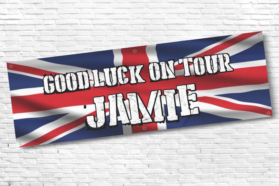 Personalised United Kingdom Flag Military Welcome Home Banner with any Text