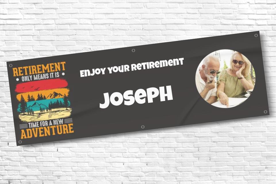 Personalised Retirement Banner with any photo and any text Black