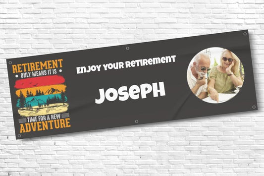 Personalised Retirement Banner with any photo and any text Black