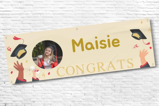 Personalised Yellow Graduation Banner with Any Text  and Photo