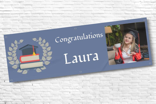 Personalised Blue Graduation Banner with Any Text  and Photo