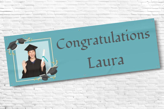 Personalised Blue Graduation Banner with Any Text  and Photo