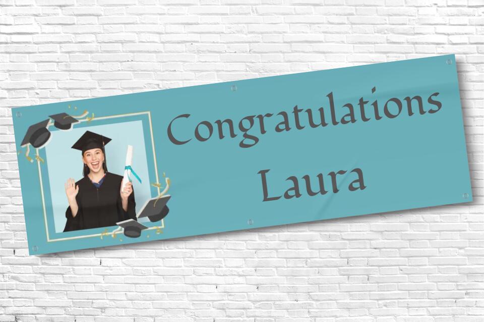 Personalised Blue Graduation Banner with Any Text and Photo