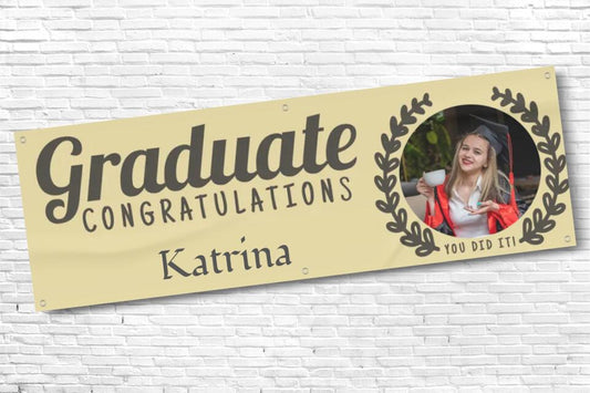 Personalised Yellow Graduation Banner with Any Text  and Photo