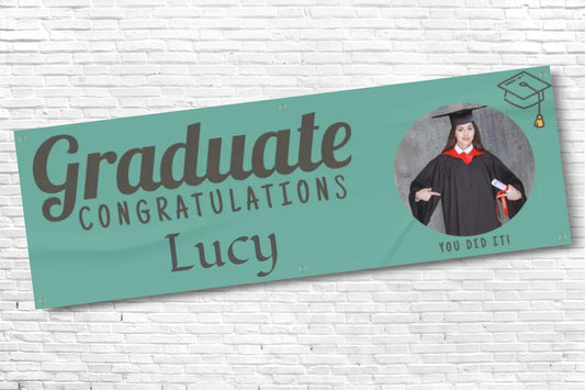 Personalised Green Graduation Banner with Any Text  and Photo