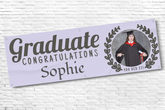 Personalised Lilac Graduation Banner with Any Text  and Photo