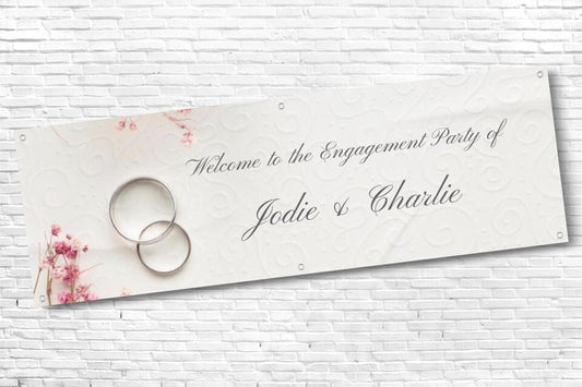 Personalised Floral Twin Ring Engagement Party Banner with Any Text