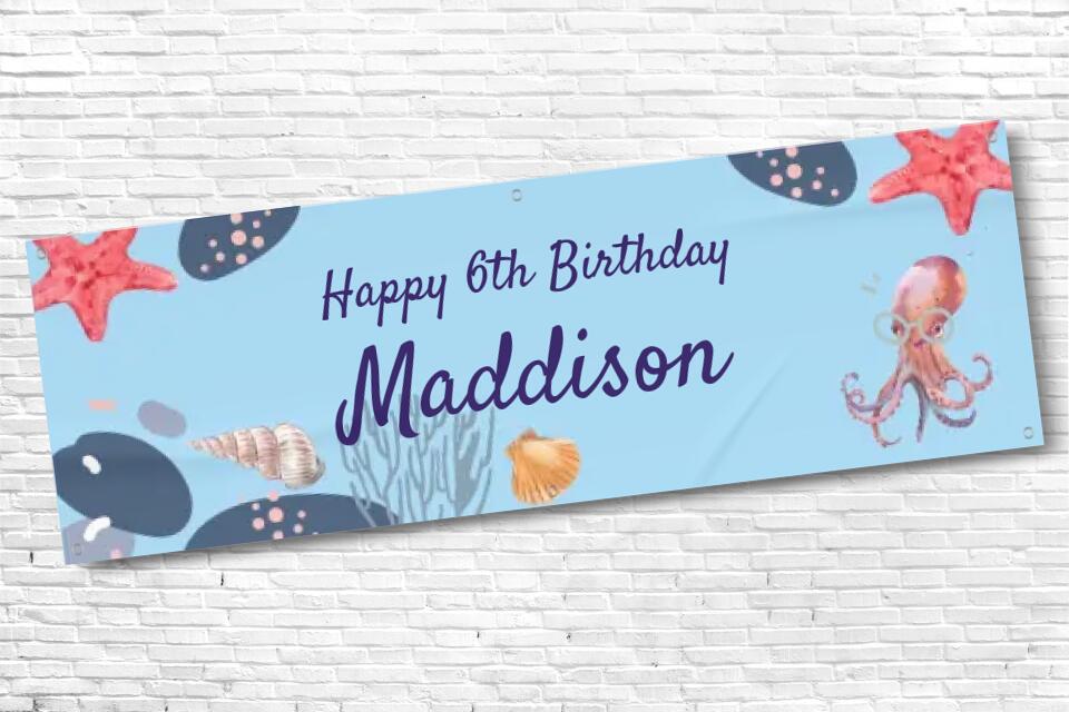 Personalised Sea Life Girls and Ladies Birthday Banner with any text