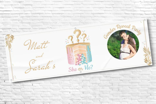 Personalised Cake Gender Reveal Banner with any Photo and any Text