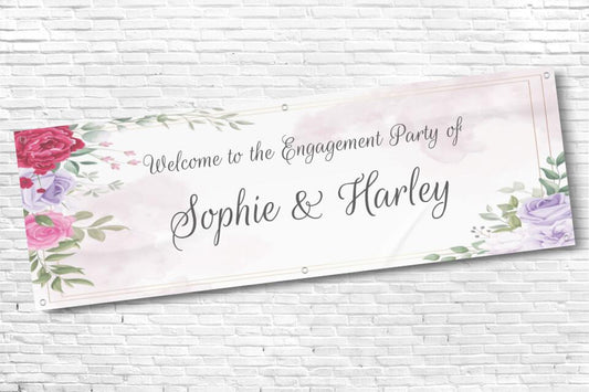Personalised Floral Engagement Party Banner with Any Text