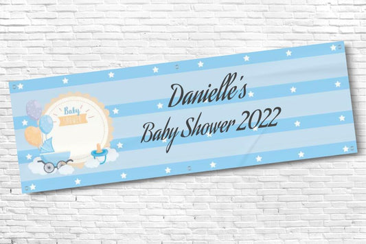 Blue Stripe Personalised Baby Shower Banner