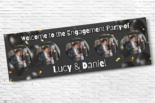 Personalised Black Balloon 5 Image Engagement Banner