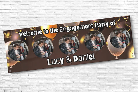 Personalised Brown and Gold Balloon 5 Image Engagement Banner