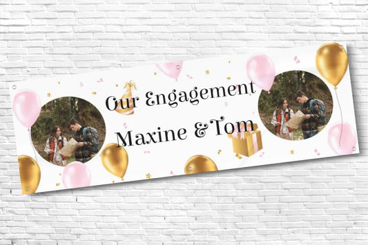 Personalised Gold and Pink Balloon with any 2 Images and Text Engagement Banner