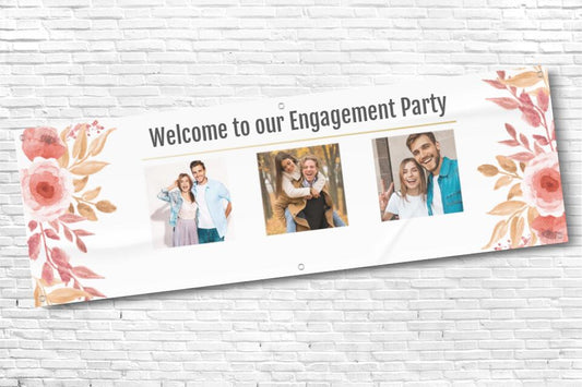 Personalised Floral Engagment Party Banner with any 3 Photos and Text
