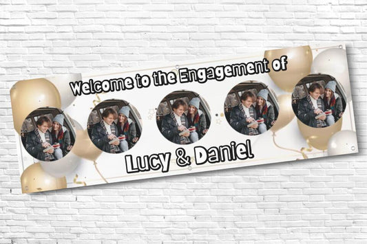 Personalised White & Gold Balloon 5 Image Engagement Banner