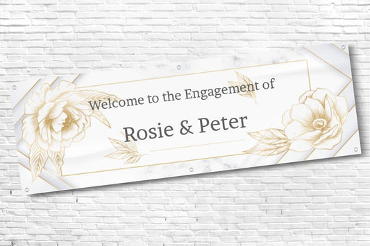 Personalised Gold Floral Engagement Party Banner with any Text