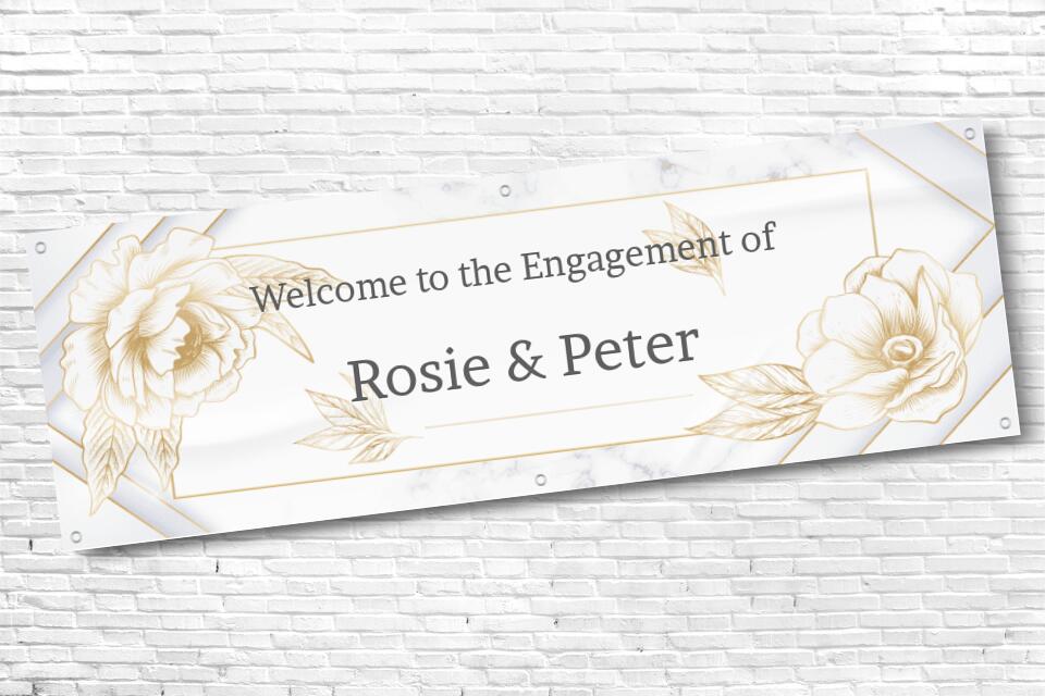 Personalised Gold Floral Engagement Party Banner with any Text