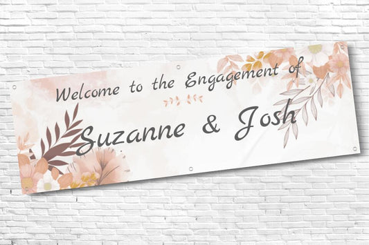 Personalised Orange Floral Engagement Party Banner with any Text
