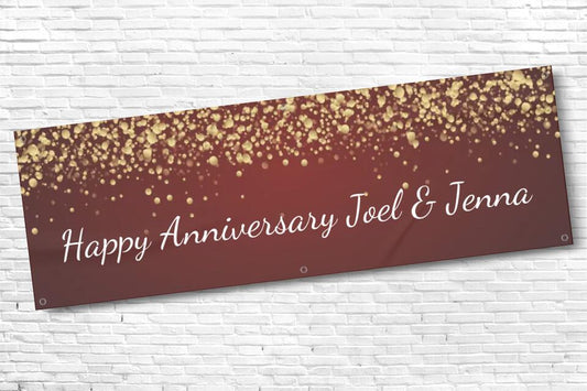 Personalised Ruby with gold confetti Anniversary Party Banner with any Text