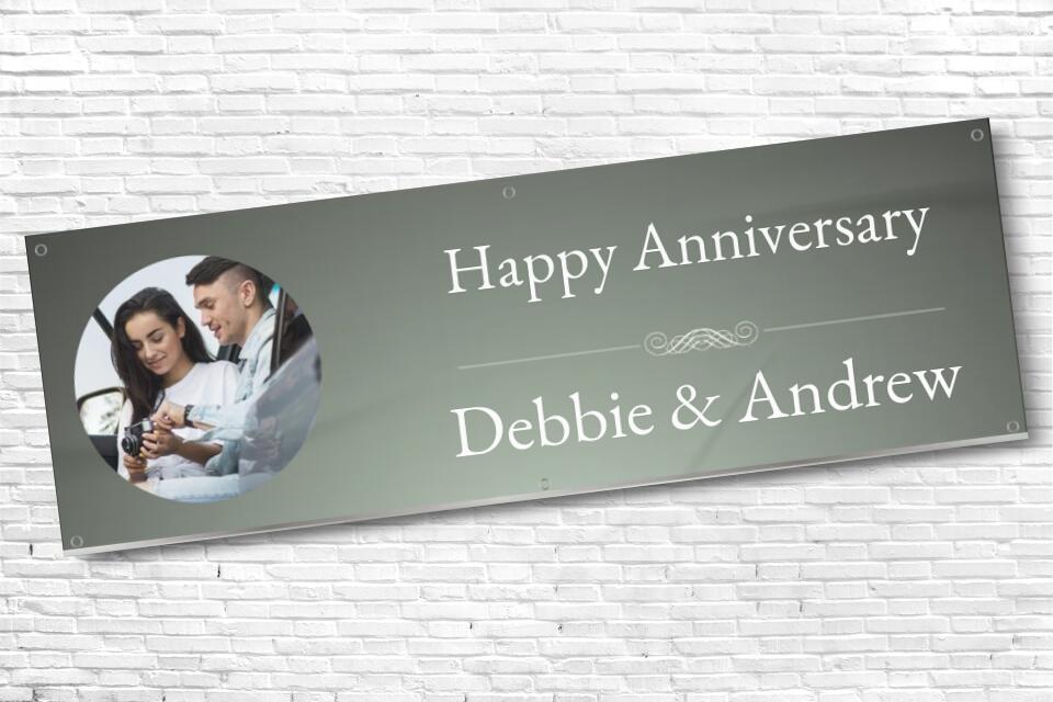 Personalised Grey Anniversary Party Banner with any Text and Photo