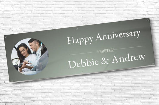 Personalised Grey Anniversary Party Banner with any Text and Photo