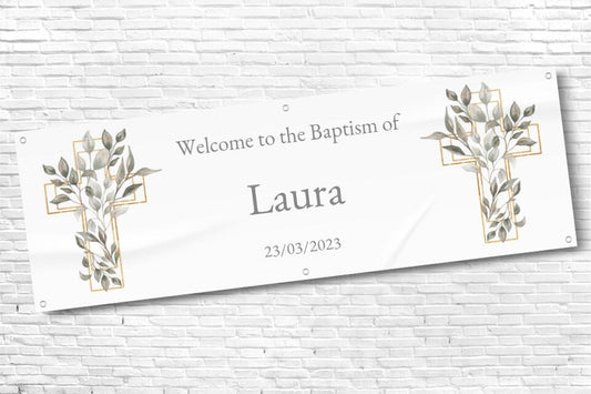 Personalised Pink twin Cross Baptism Banner with any text
