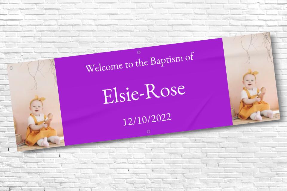 Personalised Purple twin Photo Baptism Banner with any text