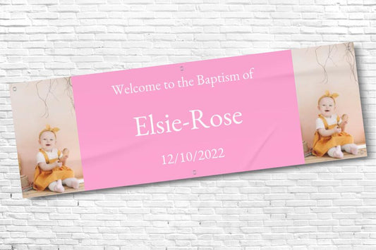 Personalised Pink twin Photo Baptism Banner with any text