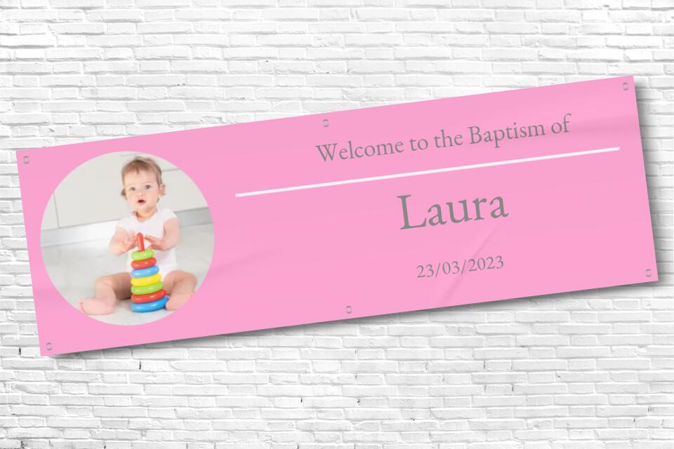 Personalised Light Pink Baptism Banner with any text and photo