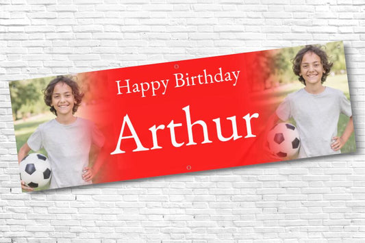 Personalised twin Photo with Red fade Birthday Banner