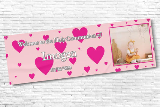 Personalised Pink Heart Holy Communion Banner