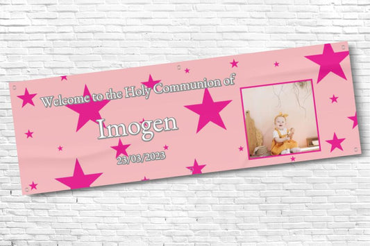Personalised Pink Star Holy Communion Banner
