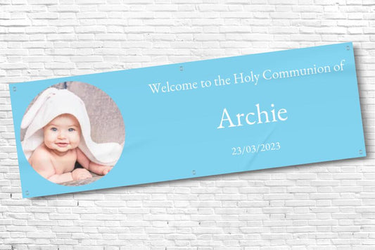 Personalised Sky Blue Holy Communion Banner