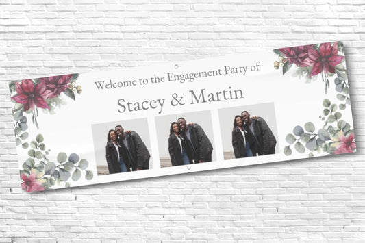 Personalised Three Photo Floral Engagement Party Banner