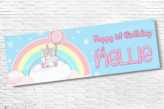 Personalised Girls Unicorn 1st Birthday banner