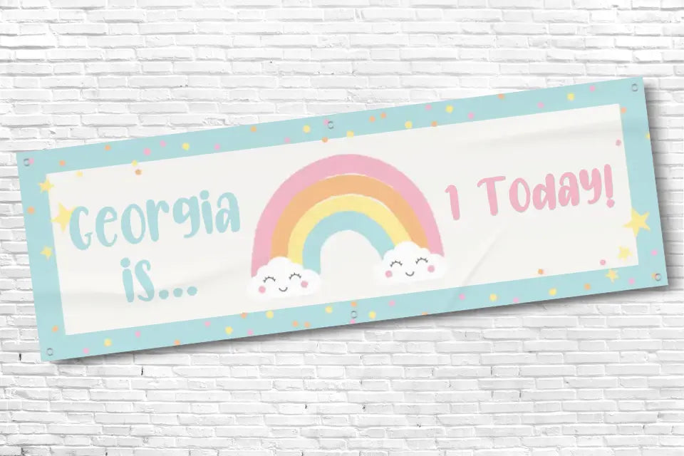 Personalised Girls Rainbow 1st Birthday Banner