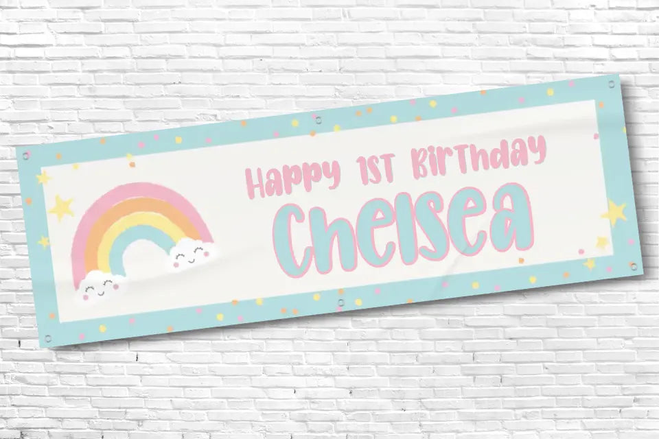 Personalised Girls Rainbow 1st Birthday Banner with Any Name