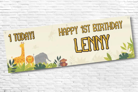 Personalised Boys Safari 1st Birthday Banner With Any Text