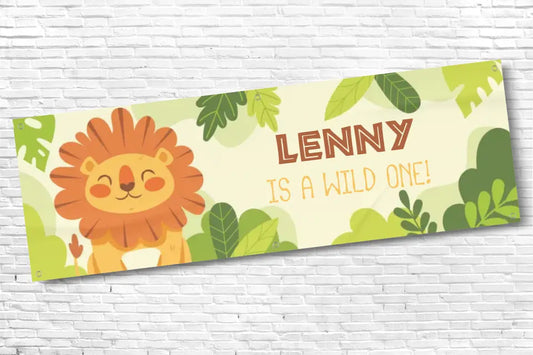 Personalised Lion and Green Leaf 1st Birthday Banner With Any Text