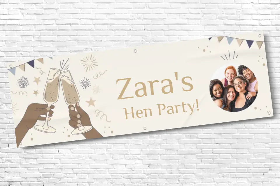 Personalised Gold Champagne Bunting Photo Hen Do Banner