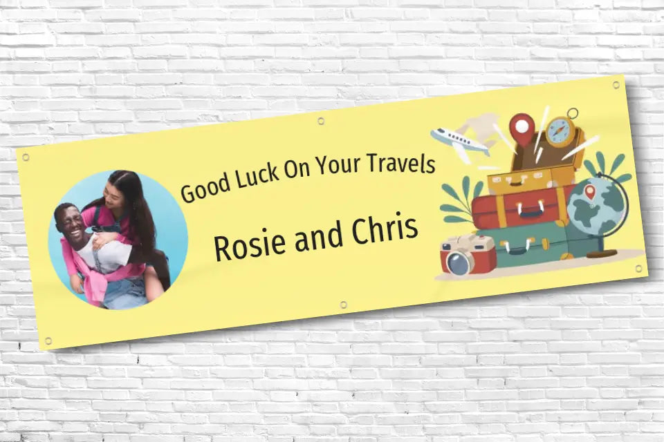 Personalised Good luck on your travels Banner with any Text and Photo personalised-good-luck-on-your-travels-banner-with-any-text-and-photo