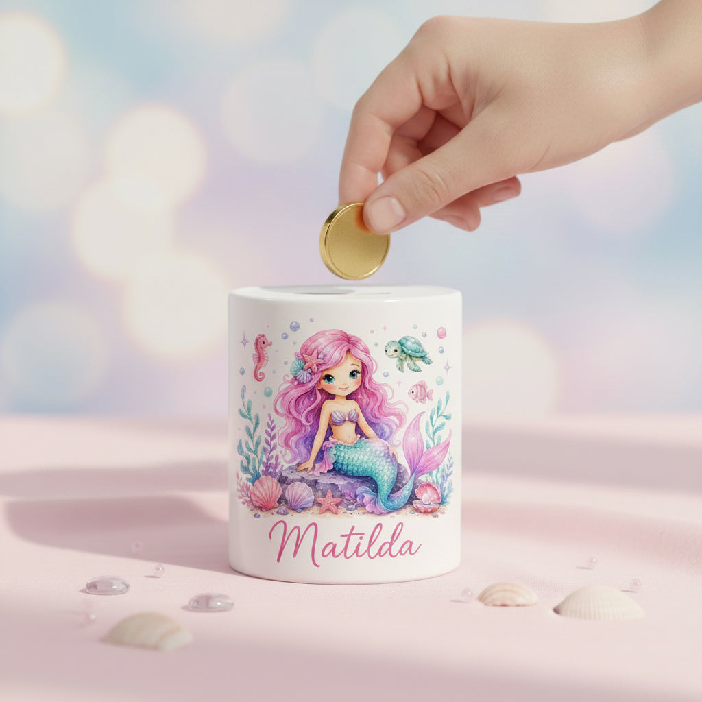Vacso Trading Personalised Mermaid Money Box Ceramic Ocean Keepsake Gift for Girls