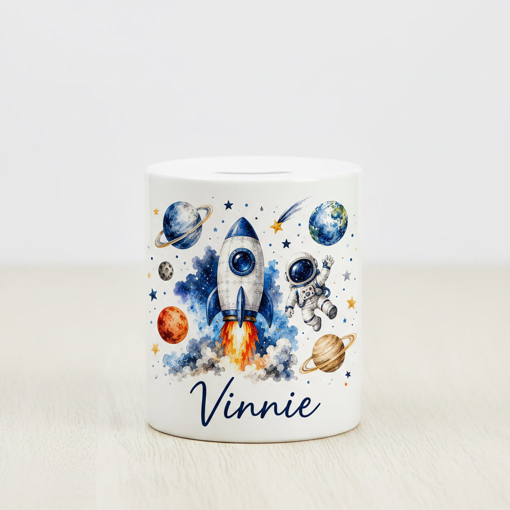 Vacso Trading Personalised Space Money Box Rocket Astronaut Ceramic