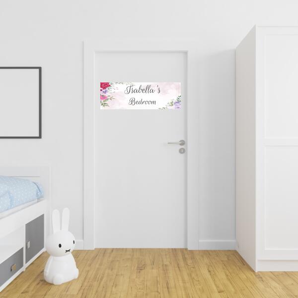 Girl's Personalised Pink Purple Floral Bedroom Banner