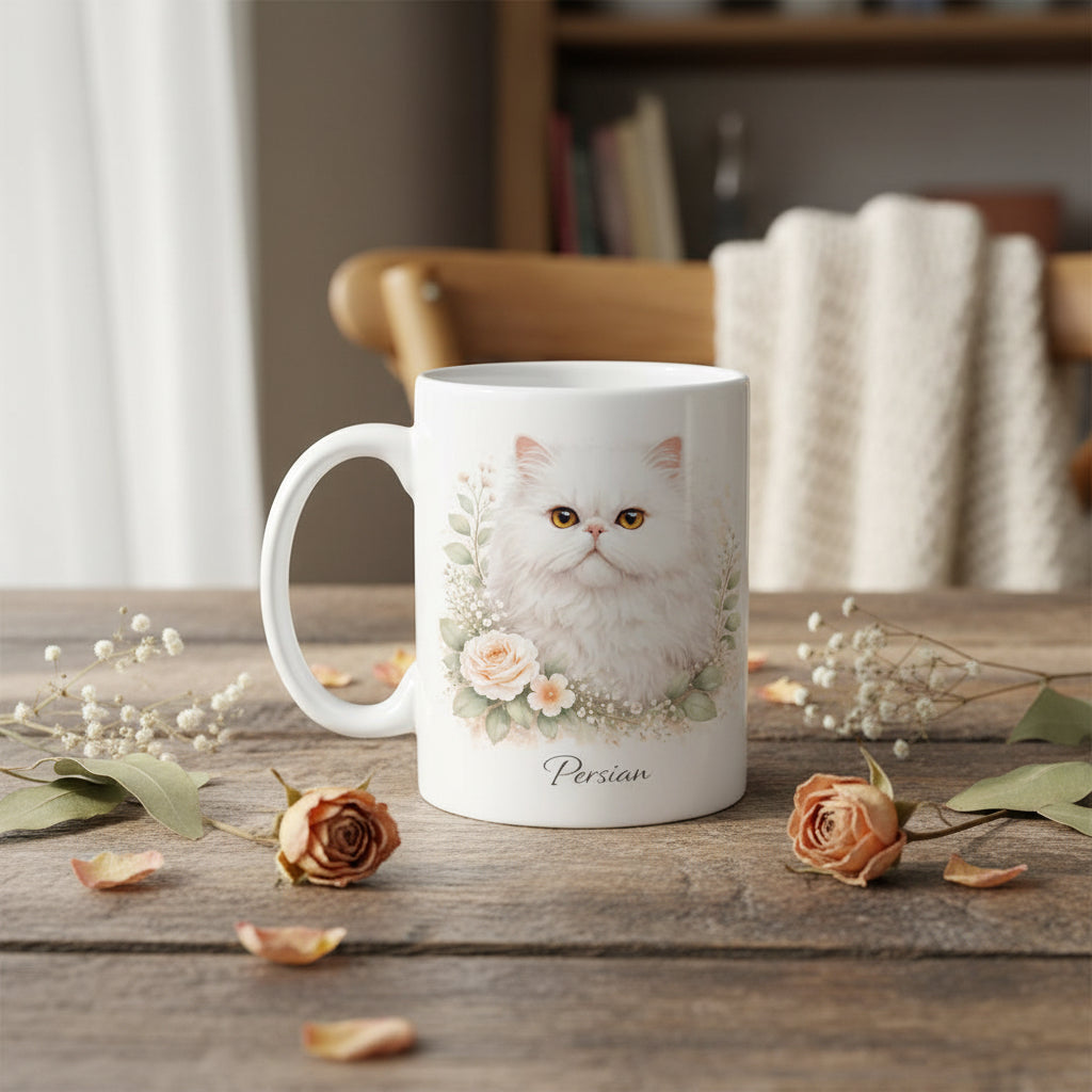 Vacso Trading Cat Lover Mug Floral Cat Breed Collection Cute Illustration Ceramic 11oz White