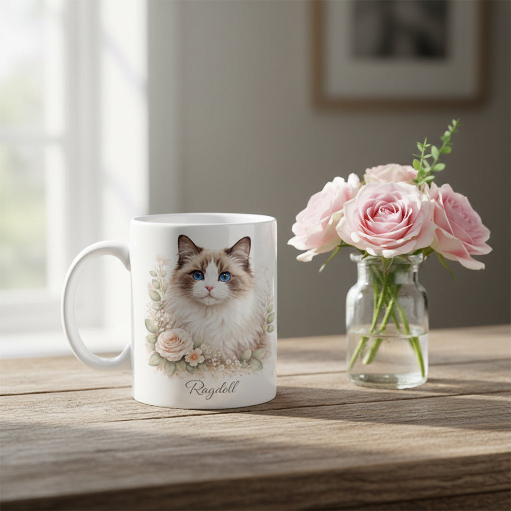 Vacso Trading Cat Lover Mug Floral Cat Breed Collection Cute Illustration Ceramic 11oz White